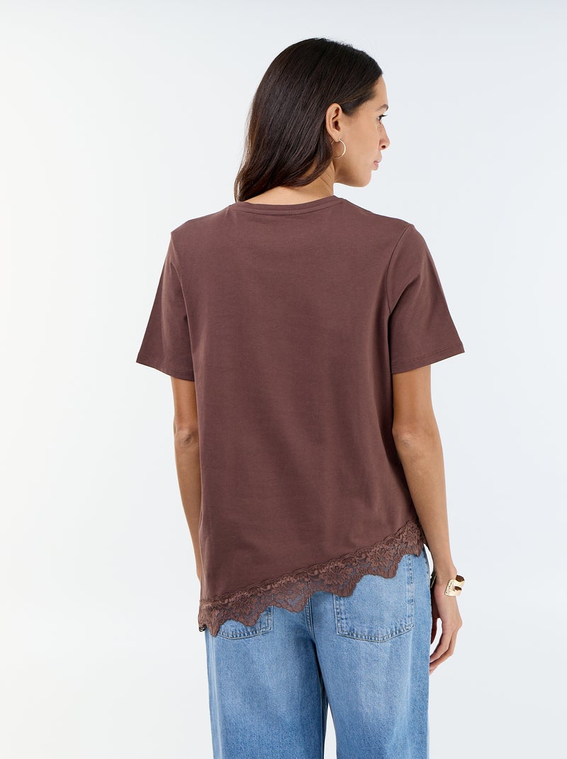 T-shirt de mangas curtas com renda Castanho - Kiabi
