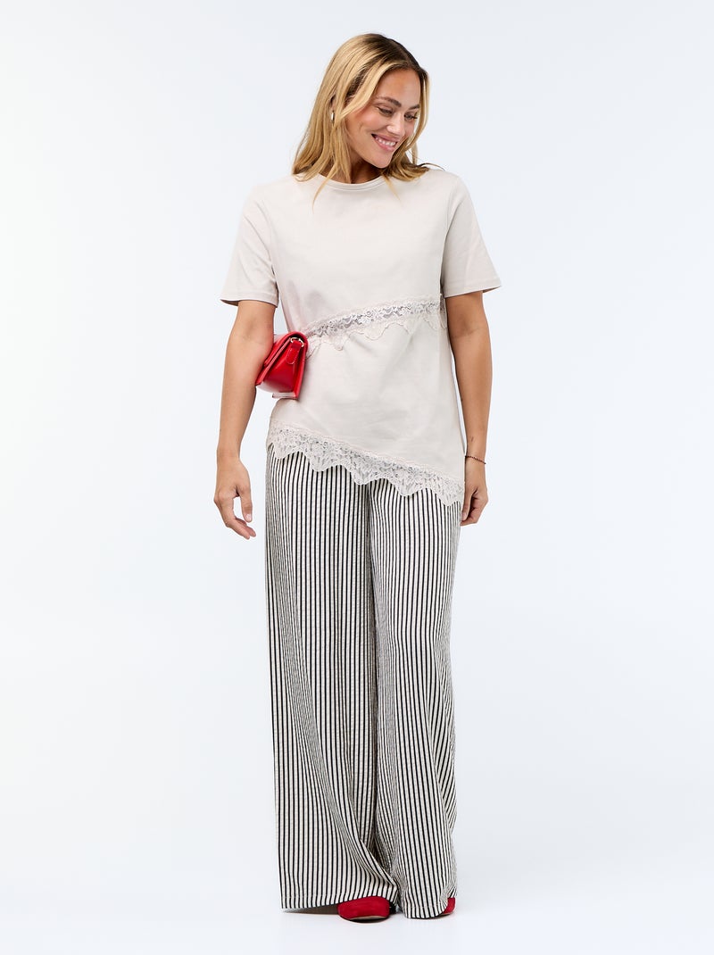 T-shirt de mangas curtas com renda Cinza - Kiabi