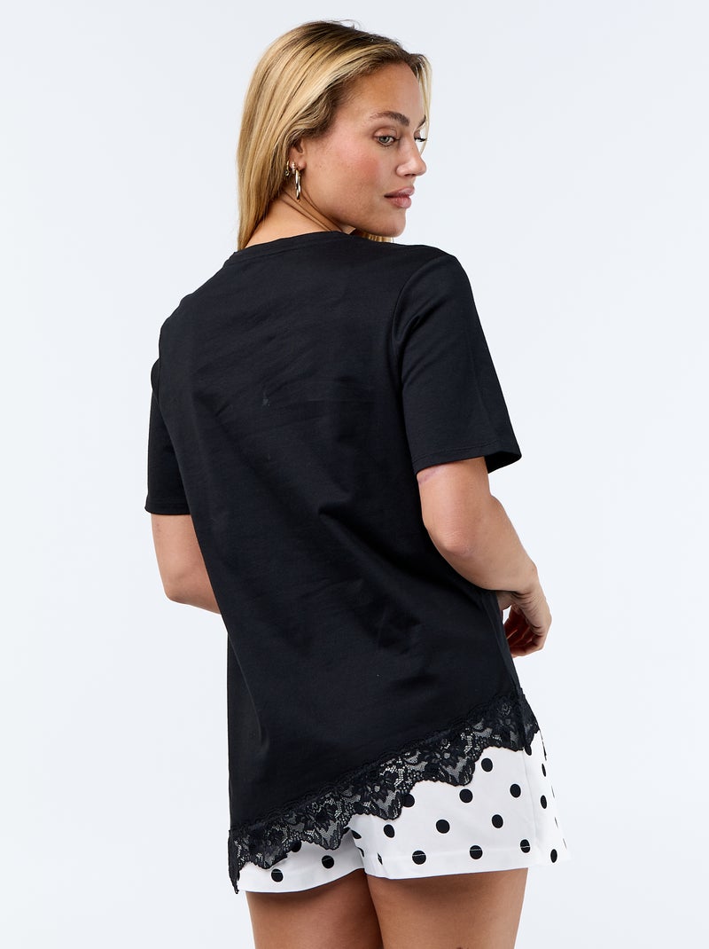 T-shirt de mangas curtas com renda Preto - Kiabi