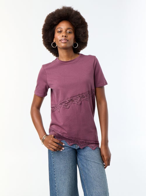 T-shirt de mangas curtas com renda - Kiabi