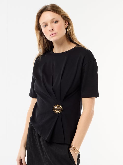 T-shirt de mangas curtas drapeado com bijuteria - Kiabi