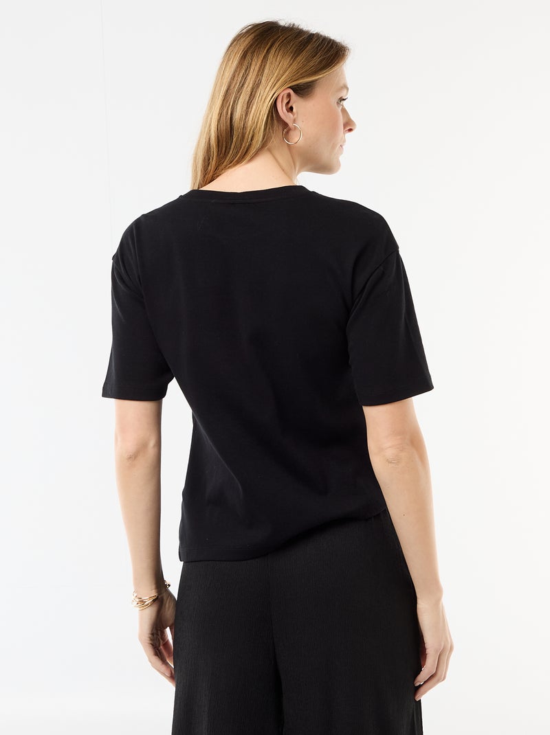 T-shirt de mangas curtas drapeado com bijuteria Preto - Kiabi