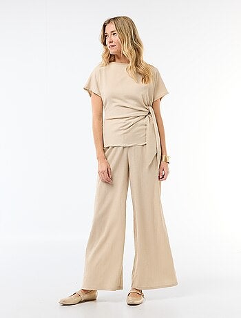 T-shirt de mangas curtas drapeado com nó em malha crepe