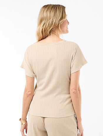 T-shirt de mangas curtas drapeado com nó em malha crepe