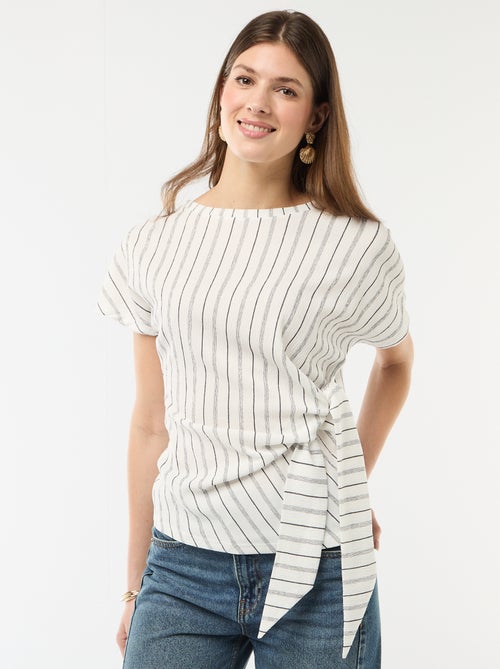 T-shirt de mangas curtas drapeado com nó em malha crepe - Kiabi