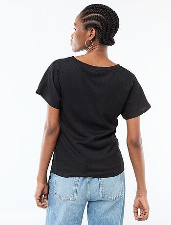 T-shirt de mangas curtas drapeado com nó em malha crepe