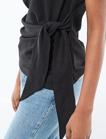 T-shirt de mangas curtas drapeado com nó em malha crepe