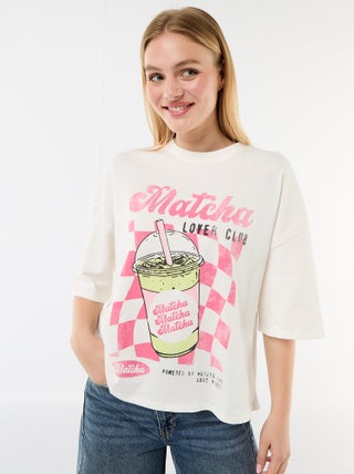 T-shirt de mangas curtas estampada frente e verso