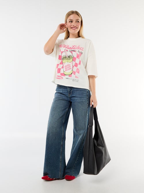 T-shirt de mangas curtas estampada frente e verso - Kiabi