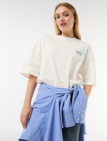 T-shirt de mangas curtas estampada frente e verso