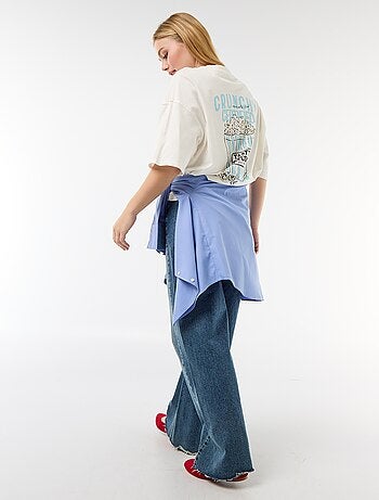 T-shirt de mangas curtas estampada frente e verso