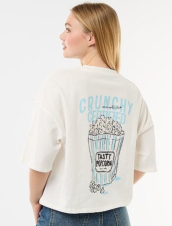 T-shirt de mangas curtas estampada frente e verso