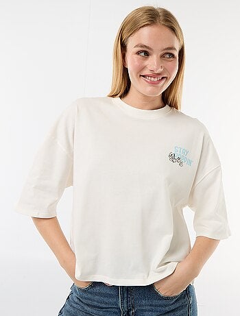 T-shirt de mangas curtas estampada frente e verso