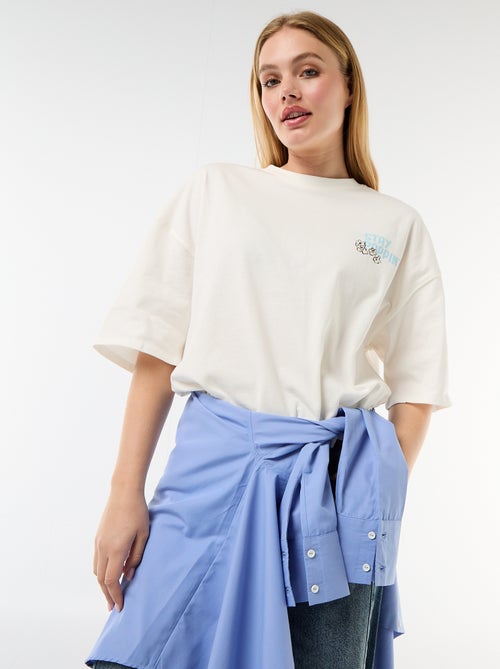 T-shirt de mangas curtas estampada frente e verso - Kiabi