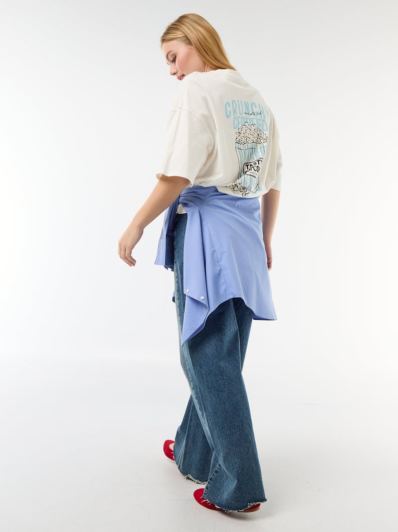 T-shirt de mangas curtas estampada frente e verso Branco - Kiabi