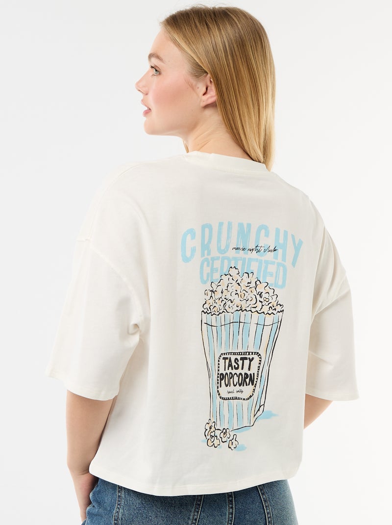 T-shirt de mangas curtas estampada frente e verso Branco - Kiabi