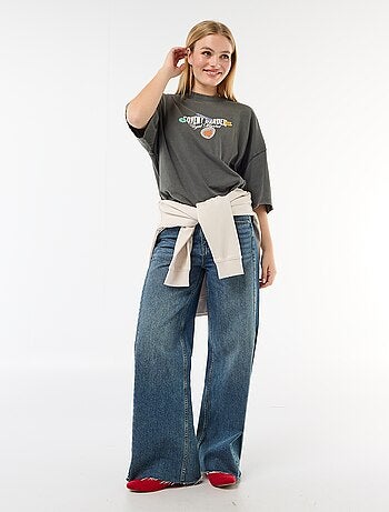 T-shirt de mangas curtas estampada frente e verso