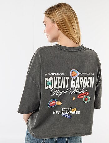 T-shirt de mangas curtas estampada frente e verso