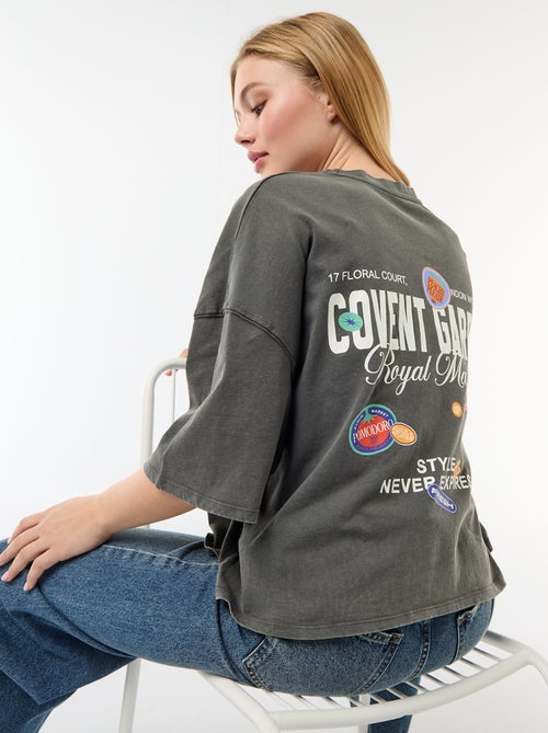 T-shirt de mangas curtas estampada frente e verso - Kiabi