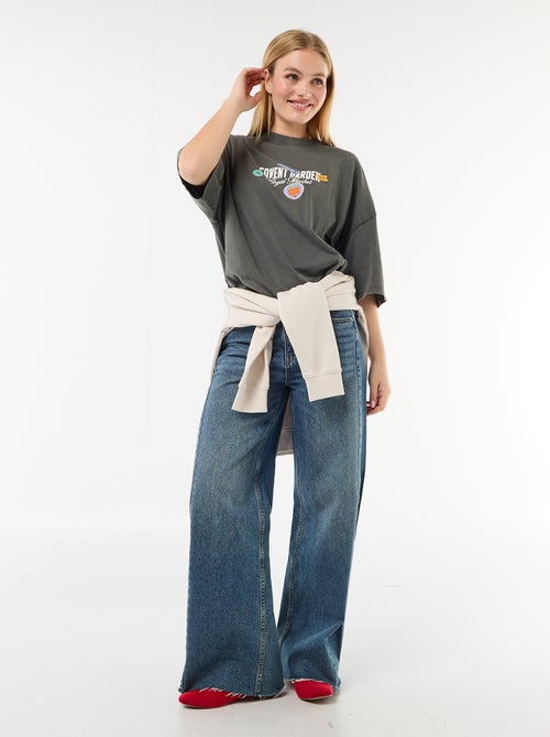 T-shirt de mangas curtas estampada frente e verso - Kiabi