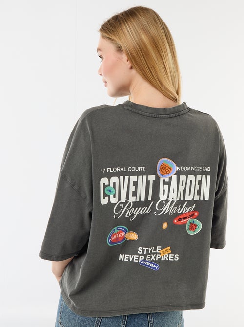 T-shirt de mangas curtas estampada frente e verso - Kiabi