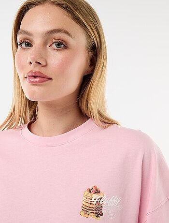 T-shirt de mangas curtas estampada frente e verso