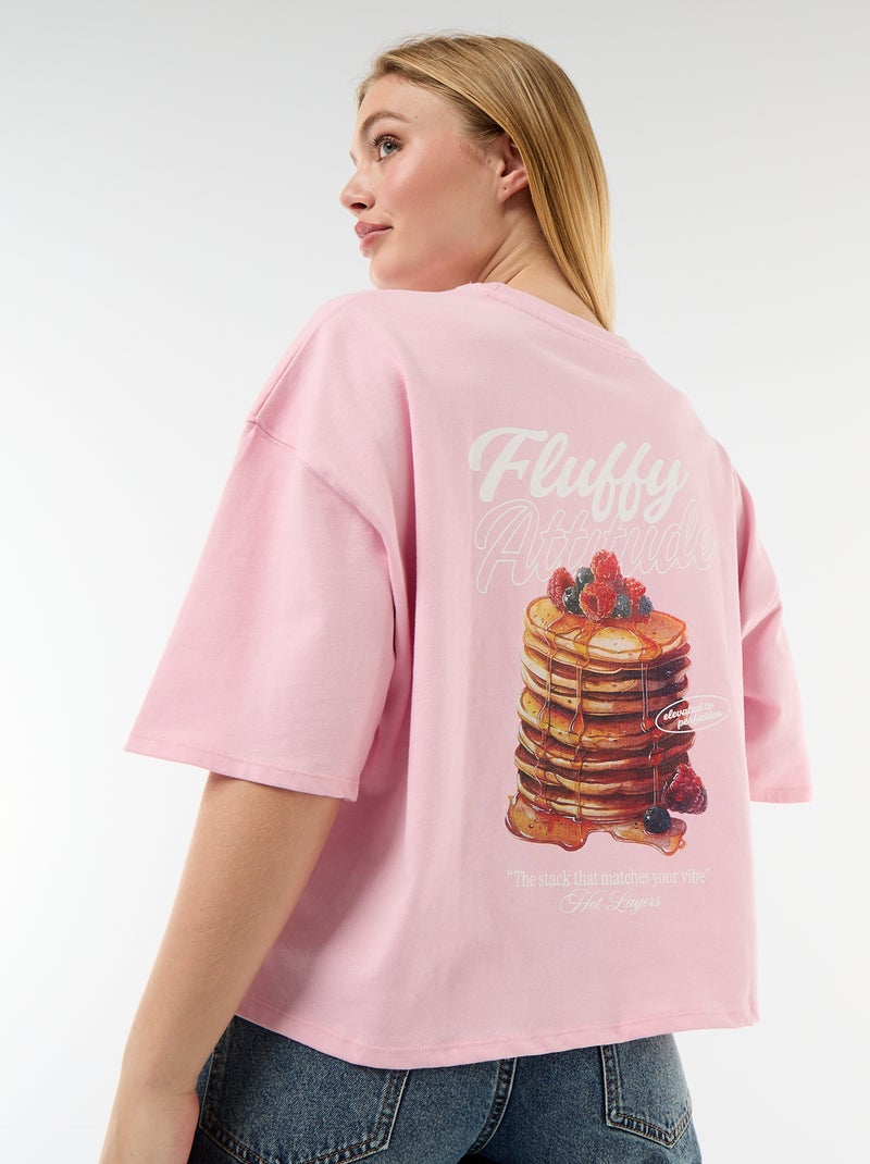 T-shirt de mangas curtas estampada frente e verso Rosa - Kiabi