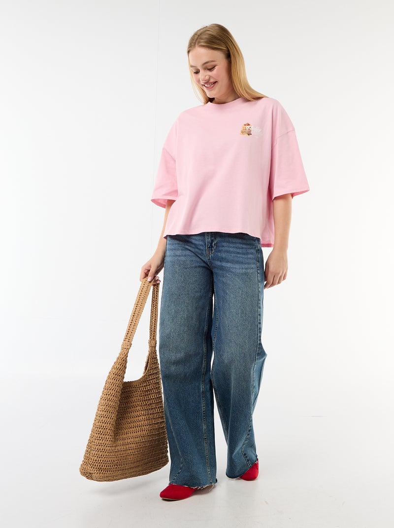 T-shirt de mangas curtas estampada frente e verso Rosa - Kiabi