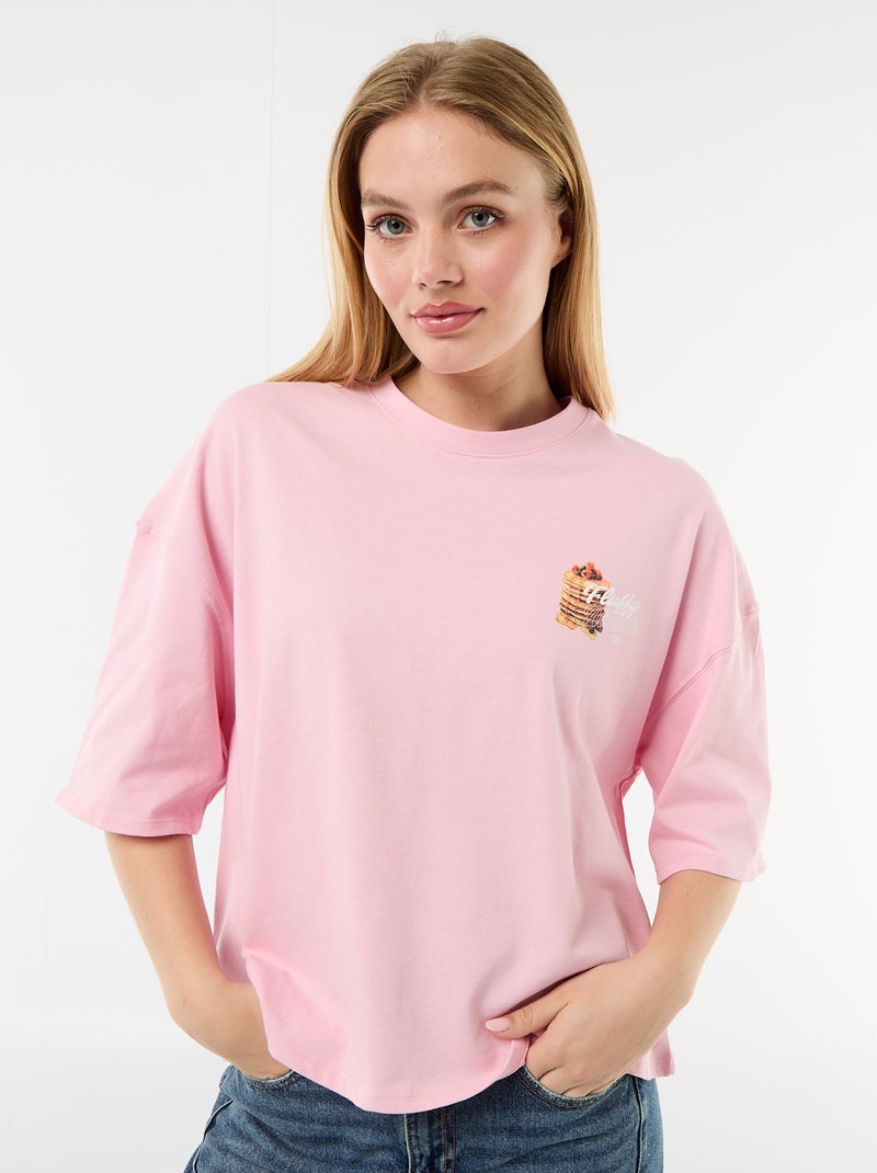 T-shirt de mangas curtas estampada frente e verso Rosa - Kiabi