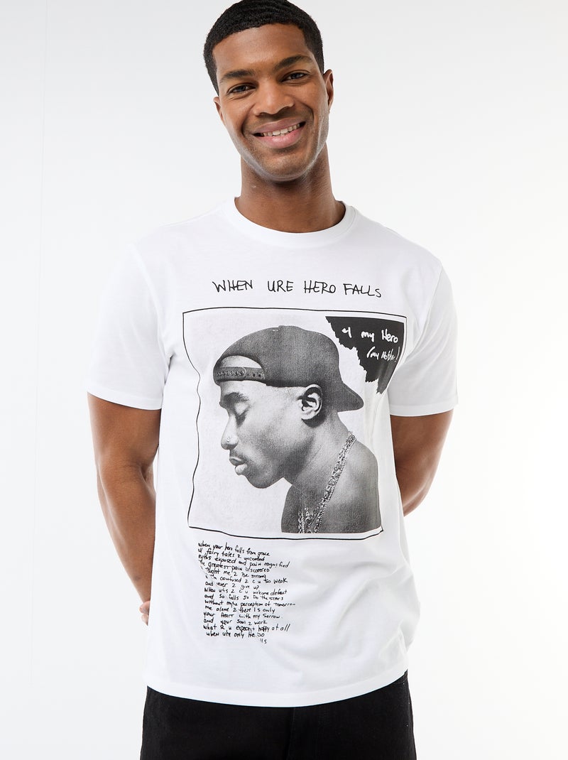 T-shirt de mangas curtas 'Tupac' Branco - Kiabi