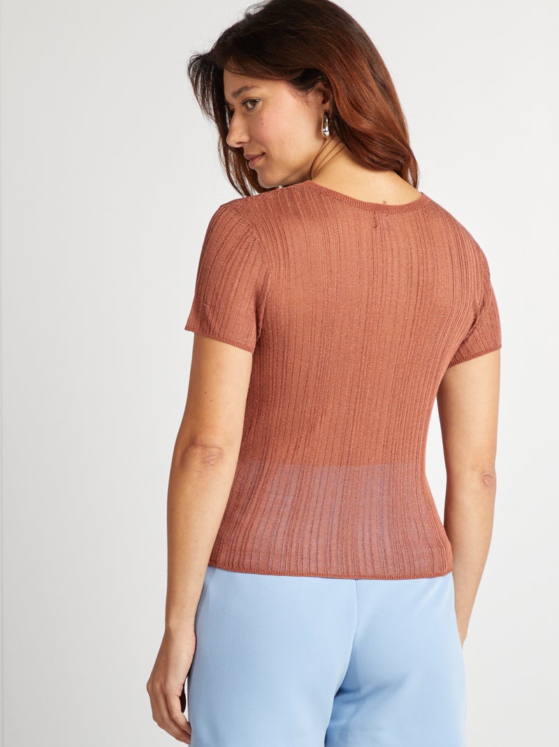 T-shirt de material canelado ajurado ROSA - Kiabi