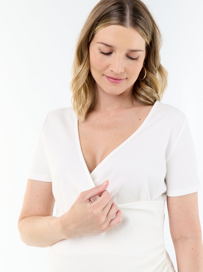 T-shirt de maternidade com decote cruzado Branco - Kiabi