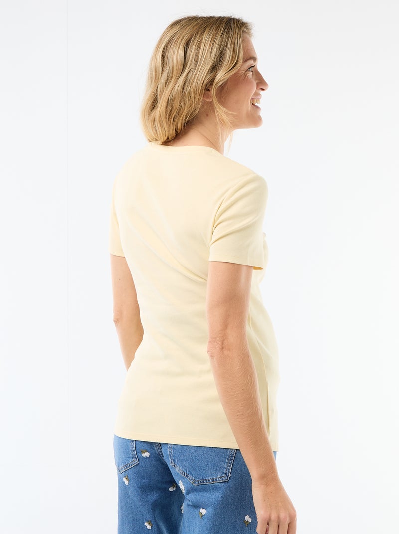 T-shirt de maternidade com gola redonda drapeada Amarelo - Kiabi