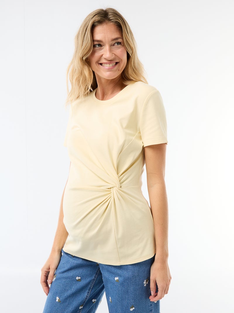 T-shirt de maternidade com gola redonda drapeada Amarelo - Kiabi