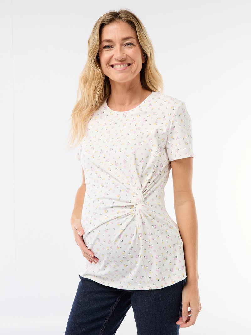 T-shirt de maternidade com gola redonda drapeada Bege - Kiabi
