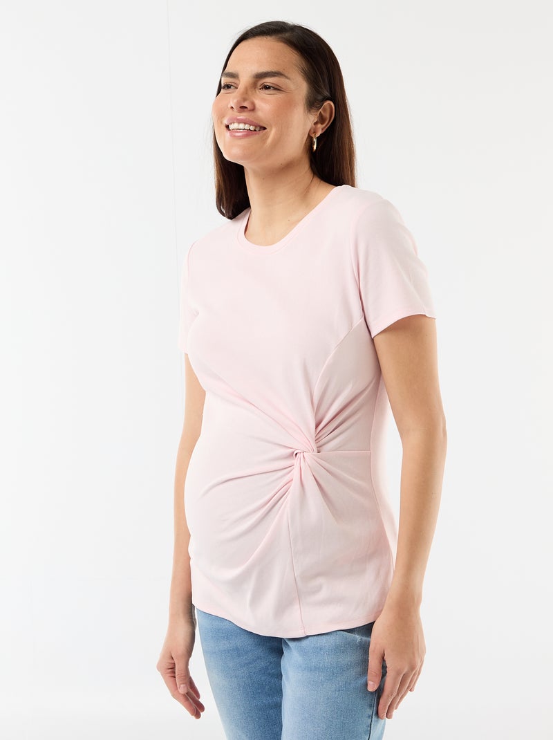 T-shirt de maternidade com gola redonda drapeada Rosa - Kiabi