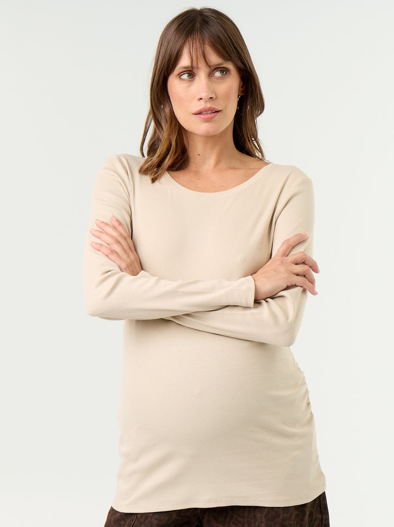T-shirt de maternidade em malha canelada Bege - Kiabi