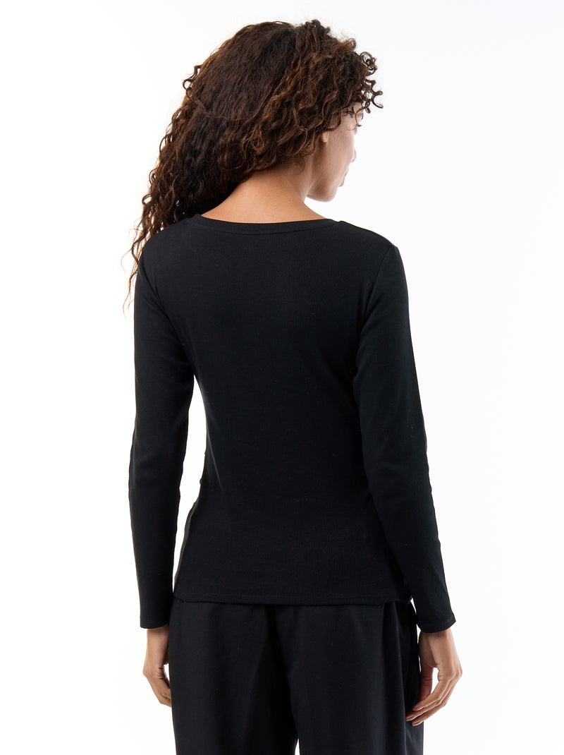 T-shirt de maternidade em malha canelada Preto - Kiabi