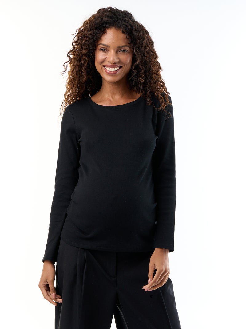 T-shirt de maternidade em malha canelada Preto - Kiabi