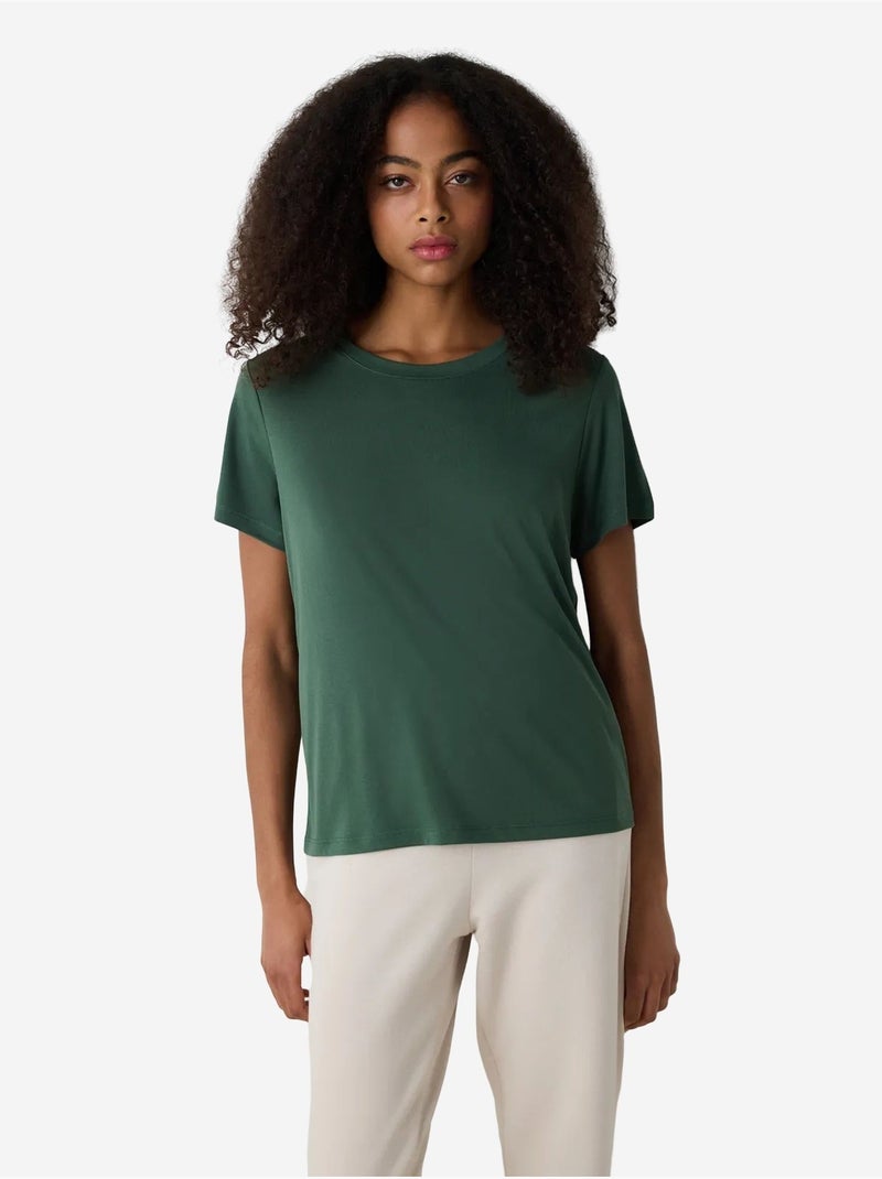 T-shirt de modal regular fit com gola redonda penti Cáqui - Kiabi