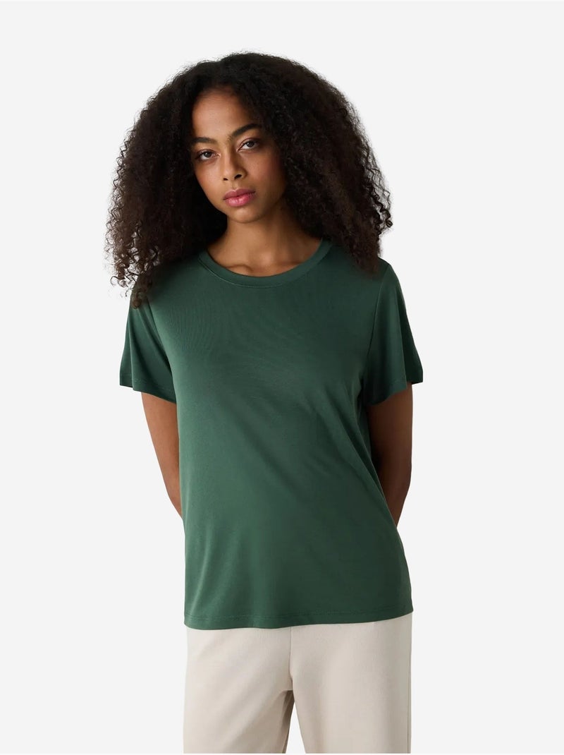 T-shirt de modal regular fit com gola redonda penti Cáqui - Kiabi