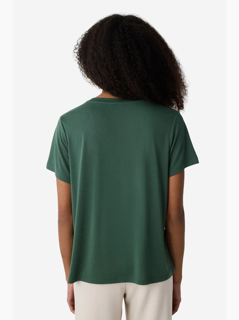 T-shirt de modal regular fit com gola redonda penti Cáqui - Kiabi