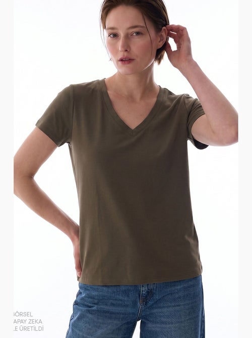 T-shirt de mulher em modal com decote em v penti - Kiabi