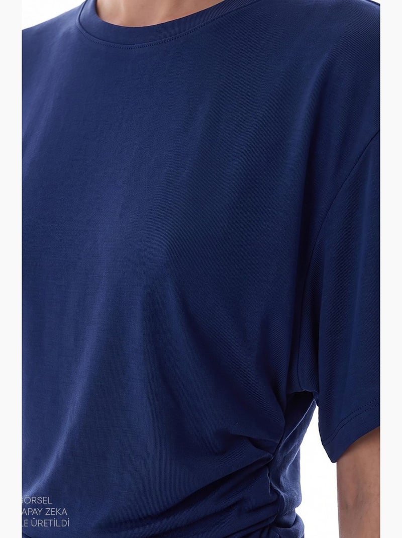 T-shirt de mulher em modal com detalhe na cintura e franzido penti Azul-cobalto - Kiabi