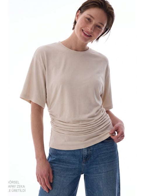 T-shirt de mulher em modal com detalhe na cintura e franzido penti - Kiabi T-shirt de mulher em modal com detalhe na cintura e franzido penti - Kiabi