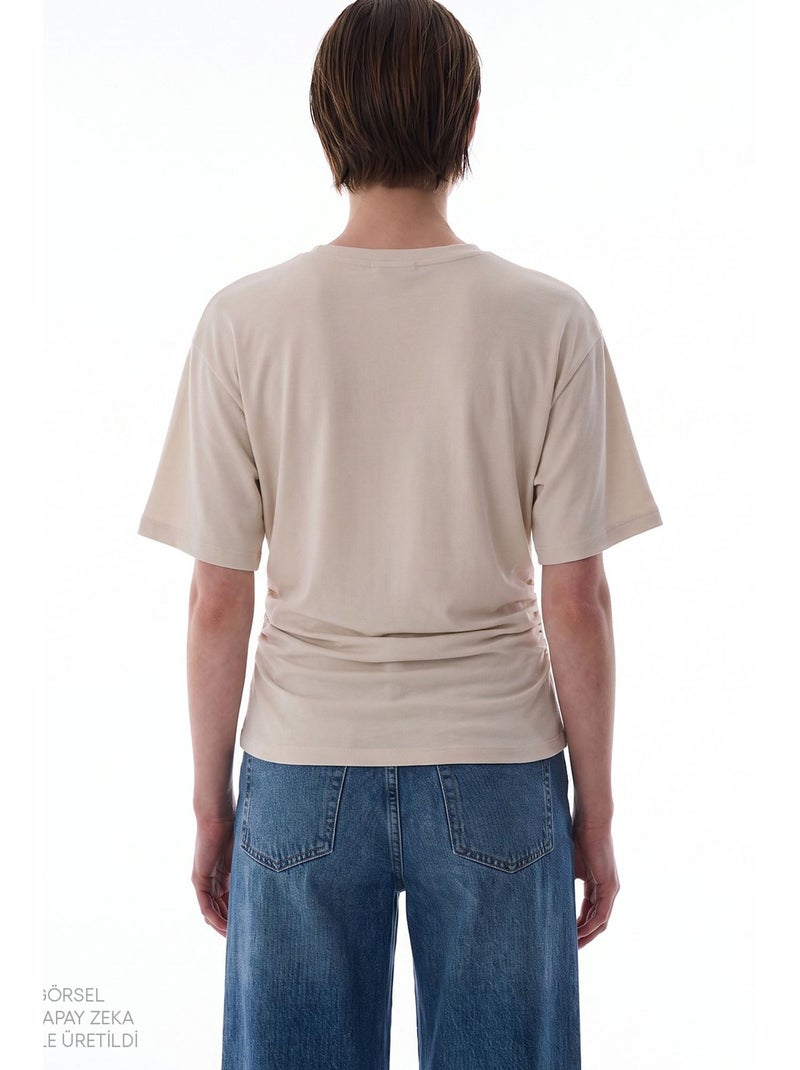 T-shirt de mulher em modal com detalhe na cintura e franzido penti Bege-argila - Kiabi