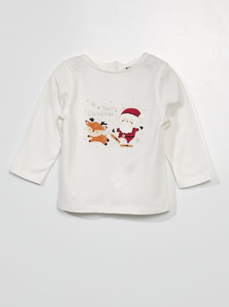 T-shirt de Natal com pai Natal BRANCO - Kiabi