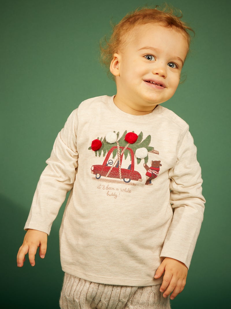 T-shirt de Natal com pinheiro BEGE - Kiabi