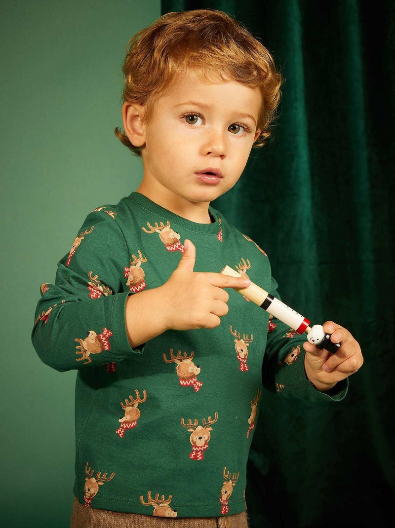T-shirt de Natal com veado VERDE - Kiabi
