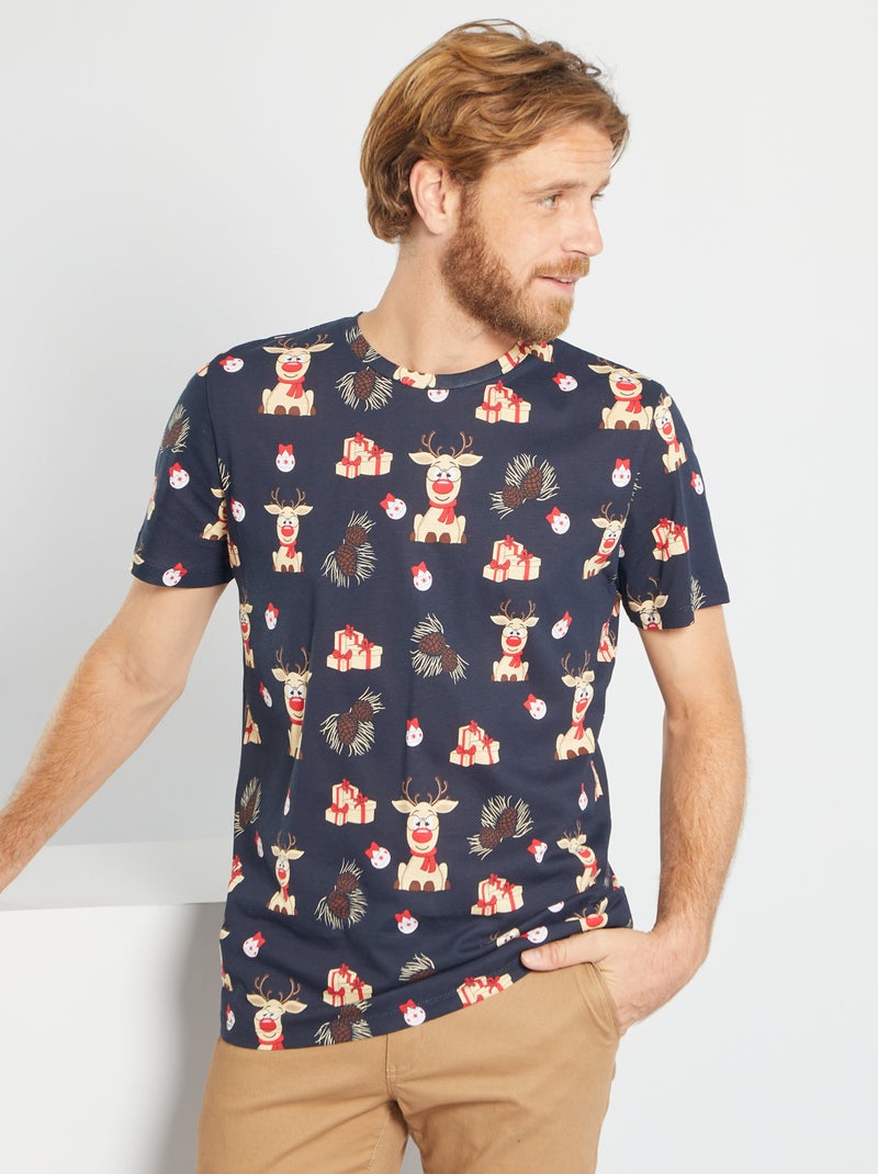 T-shirt de Natal 'Produkt' Azul Marinho - Kiabi